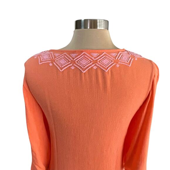 Lilly Pulitzer Target Orange Embroidered Crinkle Gauze Top Sz Medium Boho Casual - Picture 5 of 8
